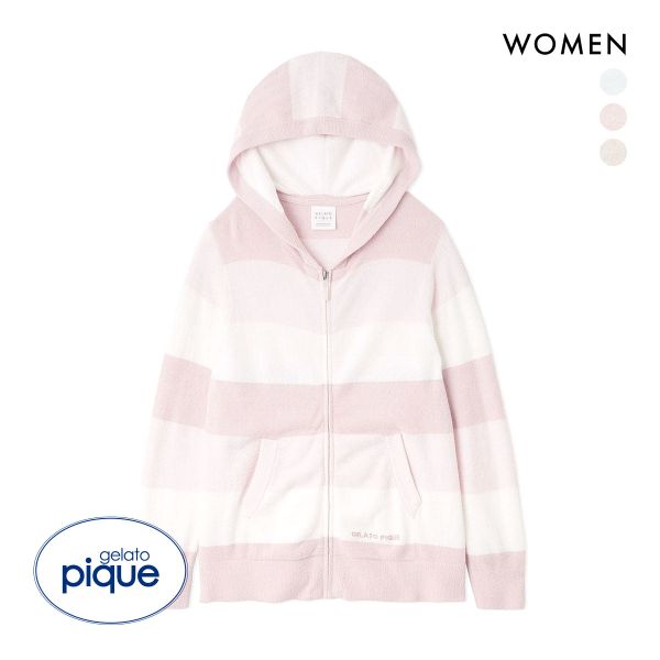 ジェラートピケ レディース スムーズィーlite3ボーダーパーカ ジェラピケ パジャマ gelato pique