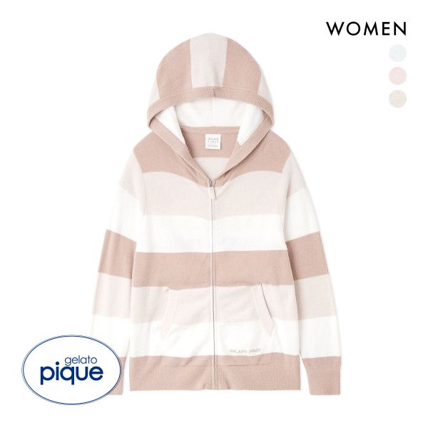 ジェラートピケ レディース スムーズィーlite3ボーダーパーカ ジェラピケ パジャマ gelato pique