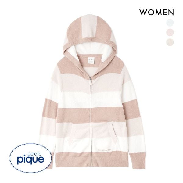 ジェラートピケ レディース スムーズィーlite3ボーダーパーカ ジェラピケ パジャマ gelato pique