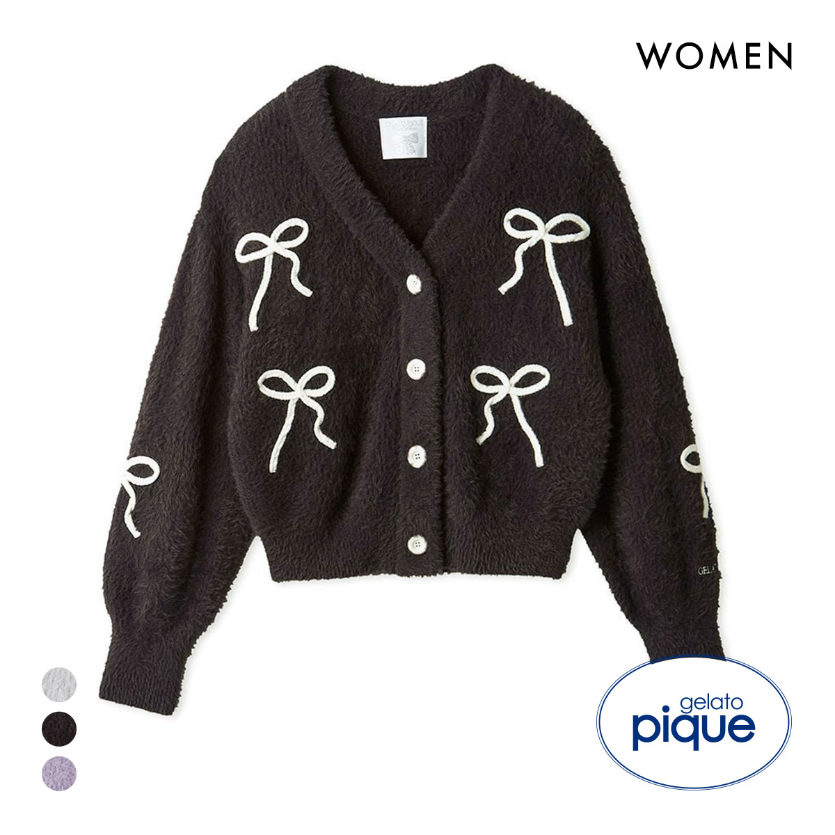 ジェラートピケ レディース HALLOWEEN リボンフェザーカーディガン ジェラピケ パジャマ ルームウェア gelato pique(DGY-濃グレー-Free)