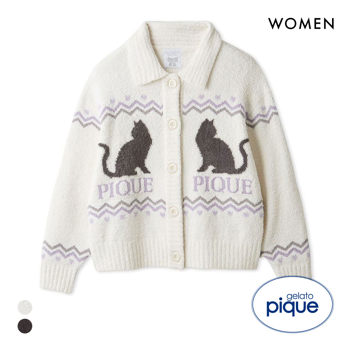 ジェラートピケ レディース HALLOWEEN CATジャガード衿付きカーディガン ジェラピケ パジャマ ルームウェア gelato pique(OW-オフホワイト-Free)