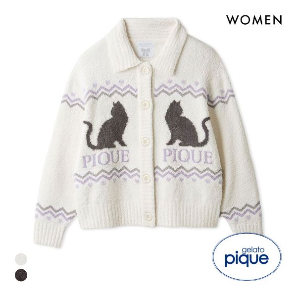 ジェラートピケ レディース HALLOWEEN CATジャガード衿付きカーディガン ジェラピケ パジャマ ルームウェア gelato pique