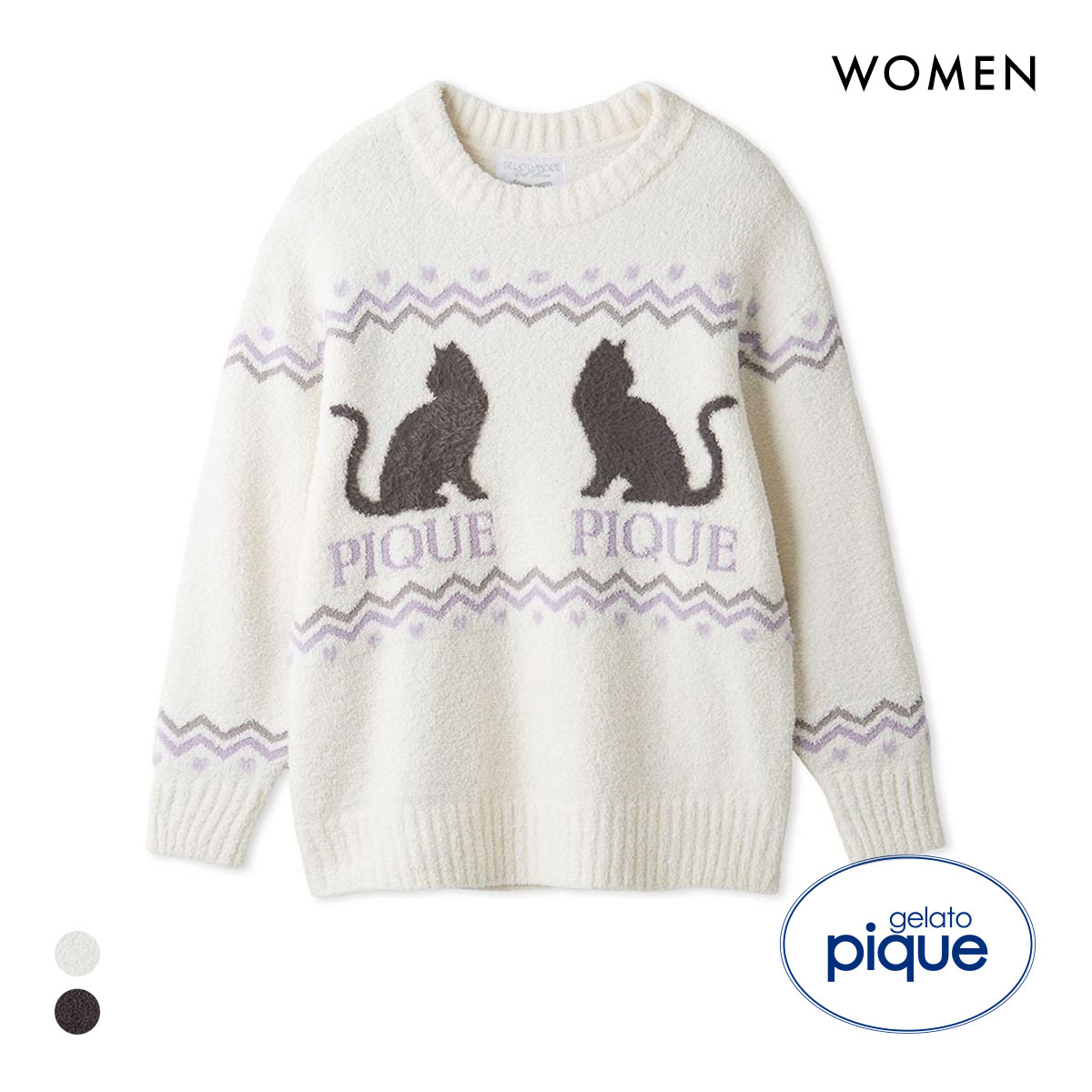 ジェラートピケ レディース HALLOWEEN CATジャガードプルオーバー ジェラピケ パジャマ ルームウェア gelato pique(OW-オフホワイト-Free)