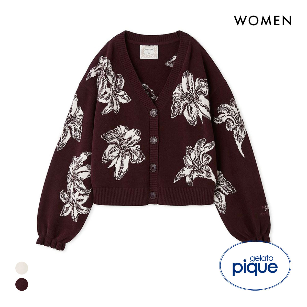 ジェラートピケ レディース MUCHA リリージャガードカーディガン ミュシャ ジェラピケ パジャマ ルームウェア gelato pique(BUR-バーガンディ-Free)