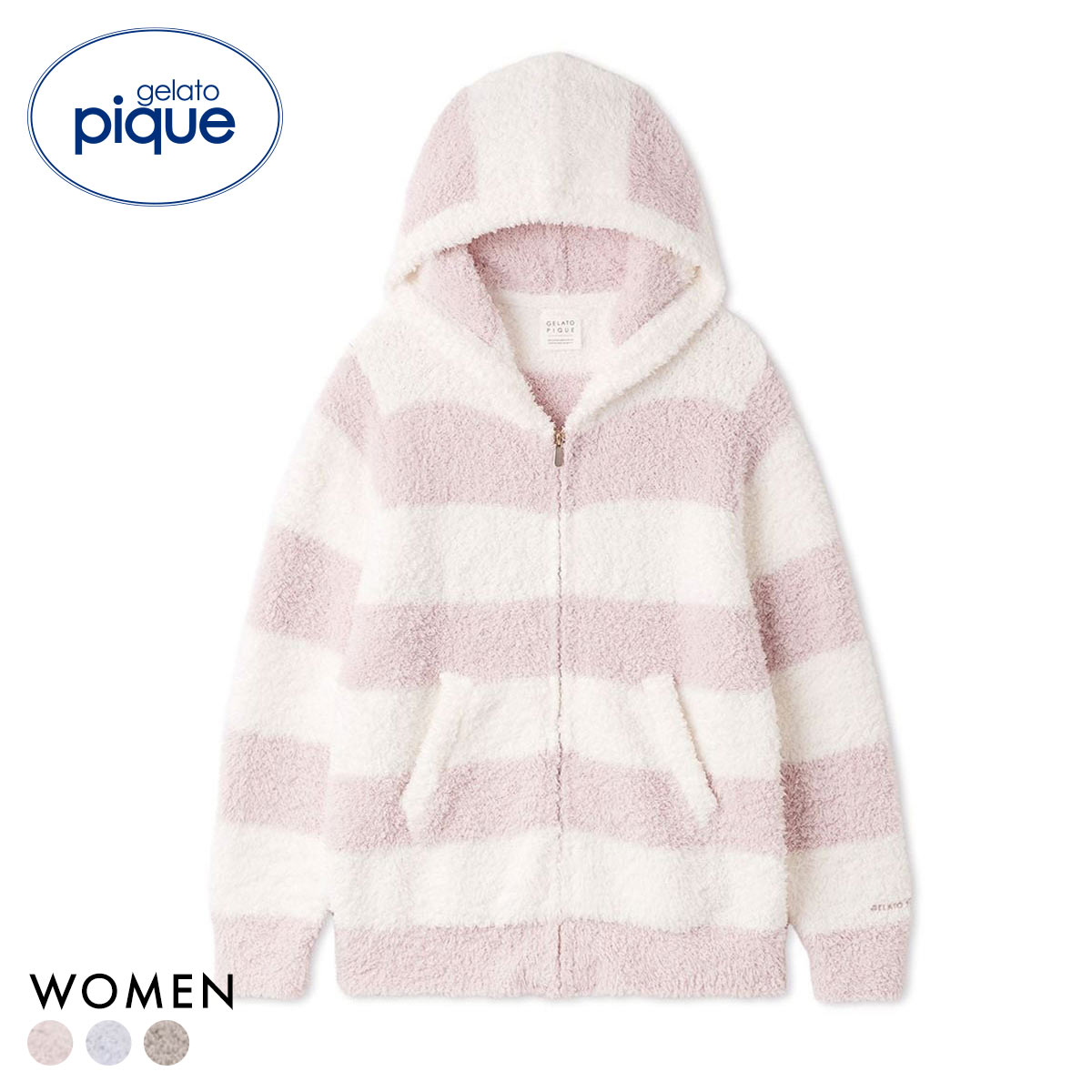 ジェラートピケ レディース ジェラート2ボーダーパーカ ジェラピケ gelato pique(PI-ピンク-Free)