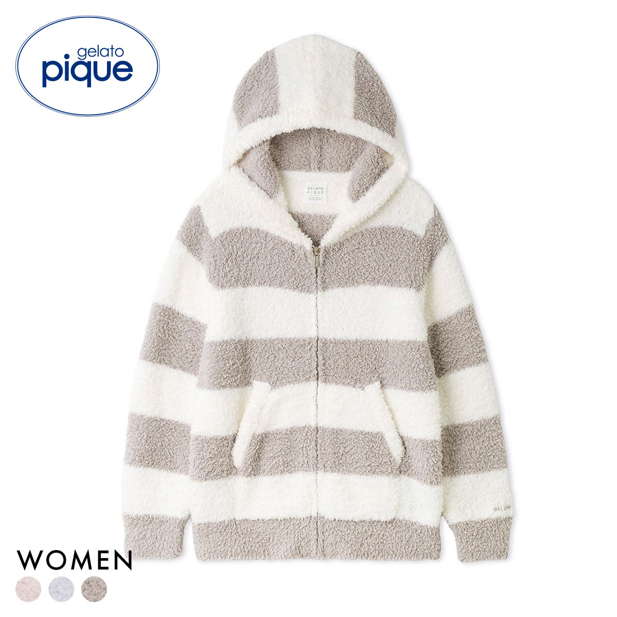 ジェラートピケ レディース ジェラート2ボーダーパーカ ジェラピケ gelato pique(MO-モカ-Free)