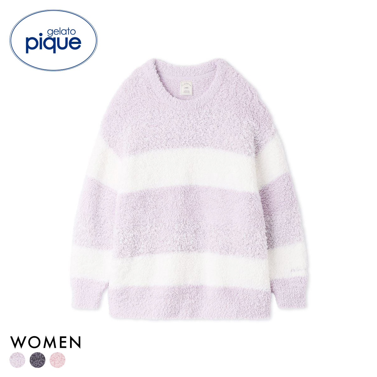 ジェラートピケ レディース ジェラート3ボーダープルオーバー ジェラピケ パジャマ ルームウェア gelato pique(LV-ラベンダー-Free)