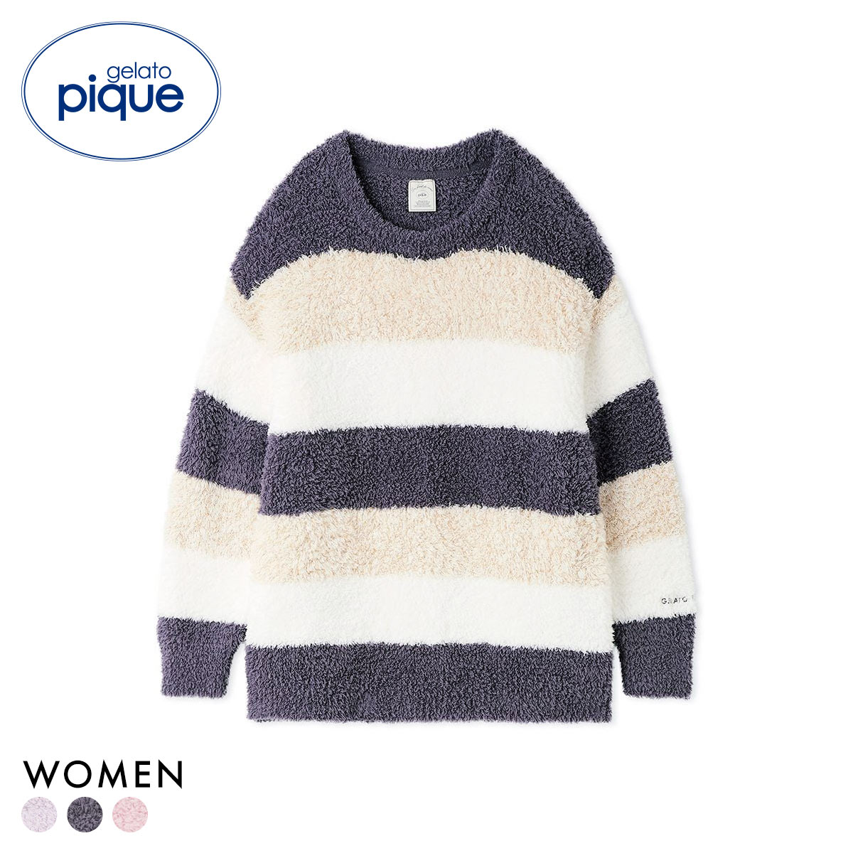 ジェラートピケ レディース ジェラート3ボーダープルオーバー ジェラピケ パジャマ ルームウェア gelato pique(NV-ネイビー-Free)