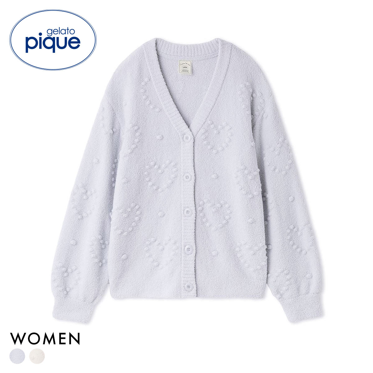 ジェラートピケ レディース ハート柄カーディガン ジェラピケ パジャマ ルームウェア gelato pique(BU-ブルー-Free)
