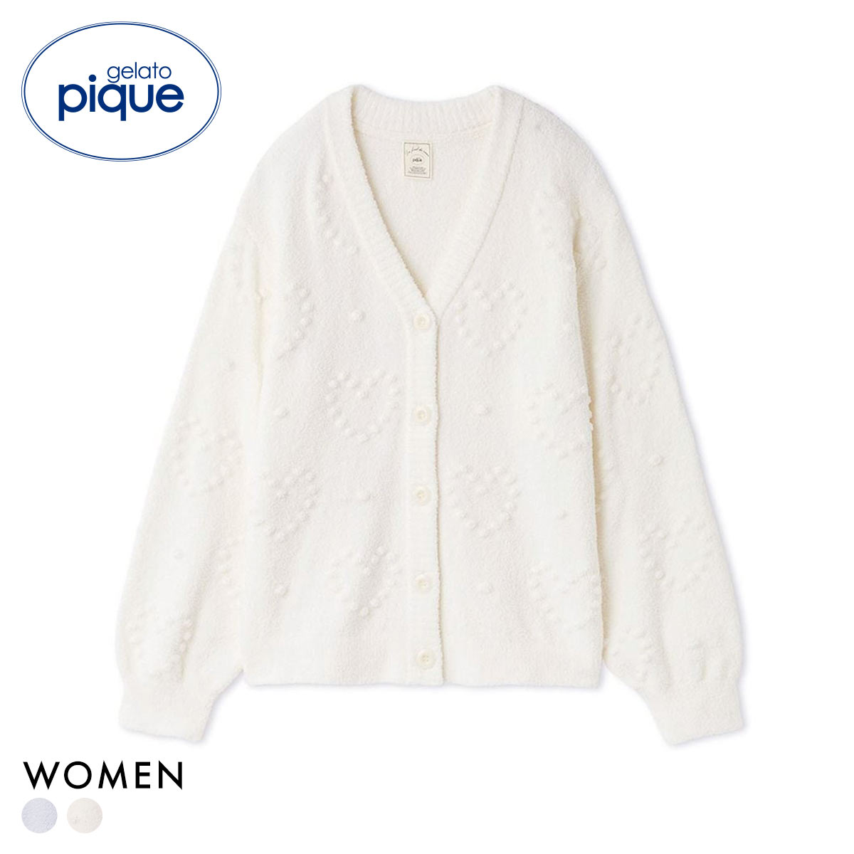 ジェラートピケ レディース ハート柄カーディガン ジェラピケ パジャマ ルームウェア gelato pique(CR-クリーム-Free)