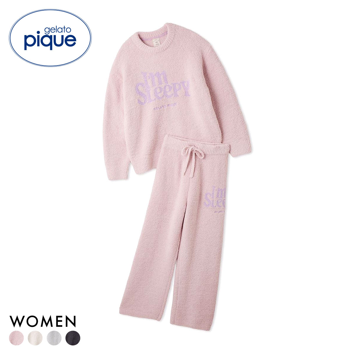 ジェラートピケ レディース パウダースリーピーロゴジャガードプルオーバーロングパンツセット ジェラピケ パジャマ gelato pique(PI-ピンク-Free)