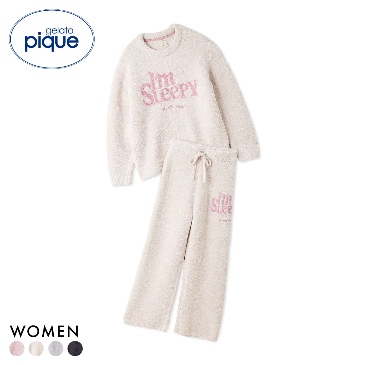 ジェラートピケ レディース パウダースリーピーロゴジャガードプルオーバーロングパンツセット ジェラピケ パジャマ gelato pique(IV-アイボリー-Free)