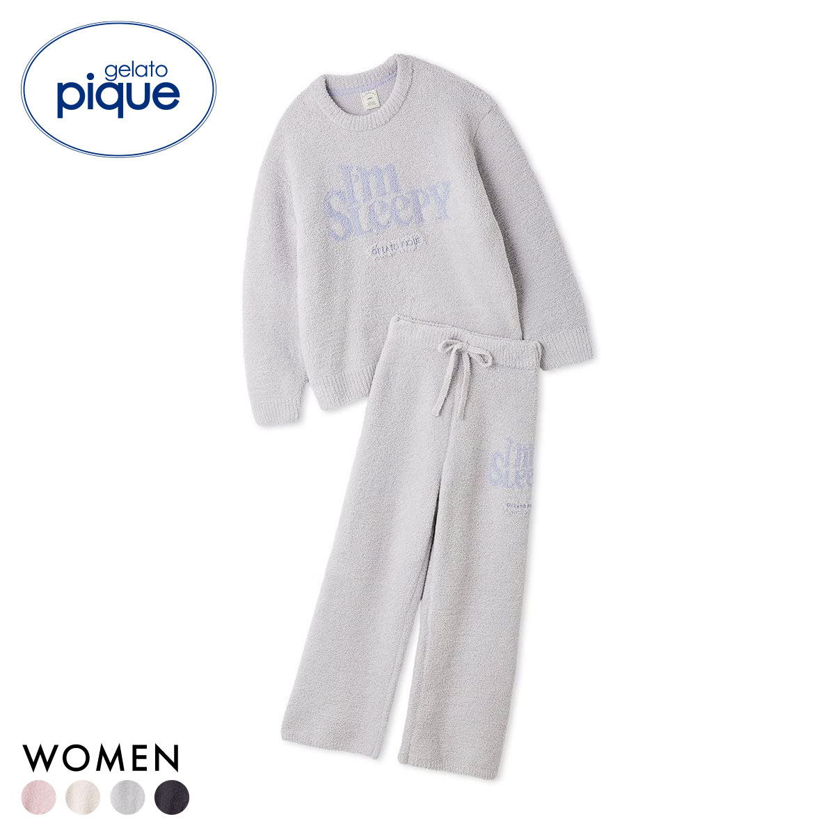 ジェラートピケ レディース パウダースリーピーロゴジャガードプルオーバーロングパンツセット ジェラピケ パジャマ gelato pique(GY-グレー-Free)