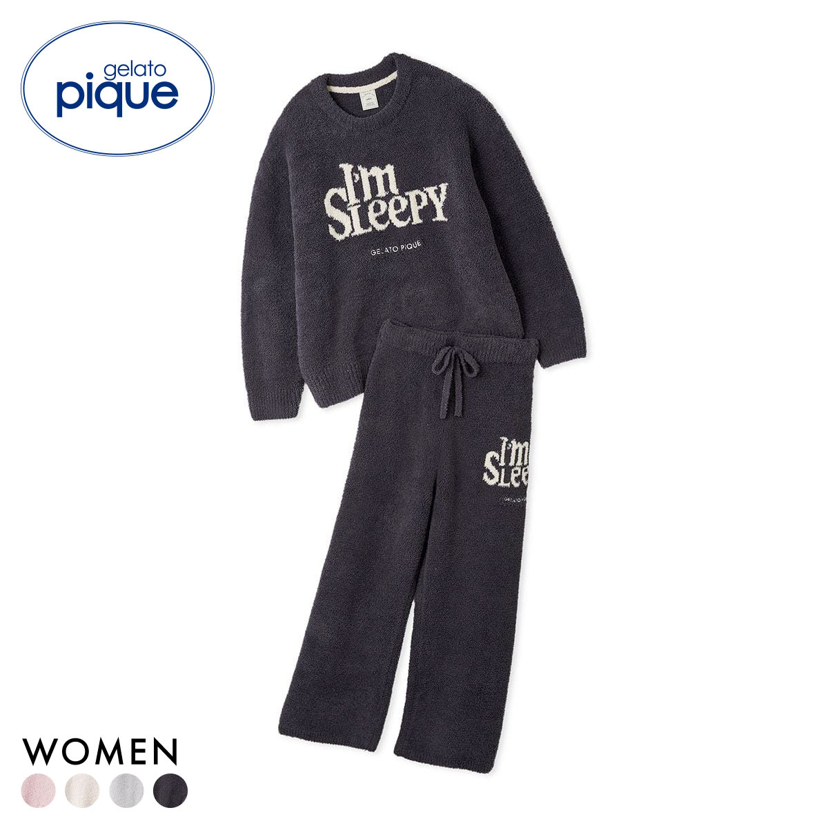ジェラートピケ レディース パウダースリーピーロゴジャガードプルオーバーロングパンツセット ジェラピケ パジャマ gelato pique(NV-ネイビー-Free)