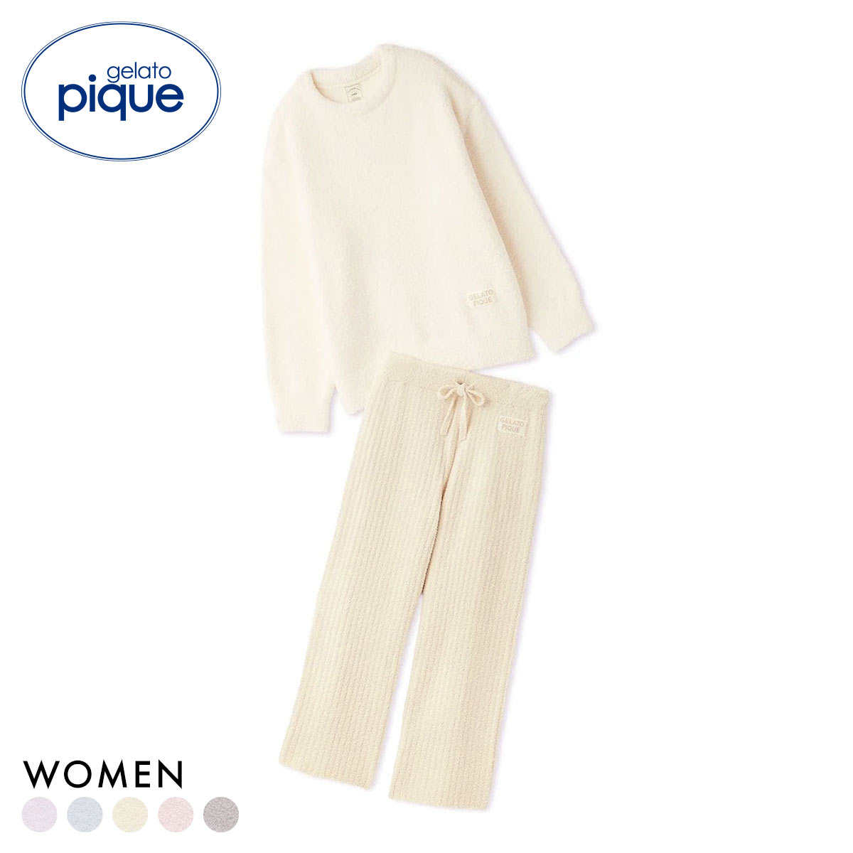 ジェラートピケ レディース カラフルパウダープルオーバー＆ベビモコリブロングパンツセット ジェラピケ パジャマ gelato pique(CR-クリーム-Free)