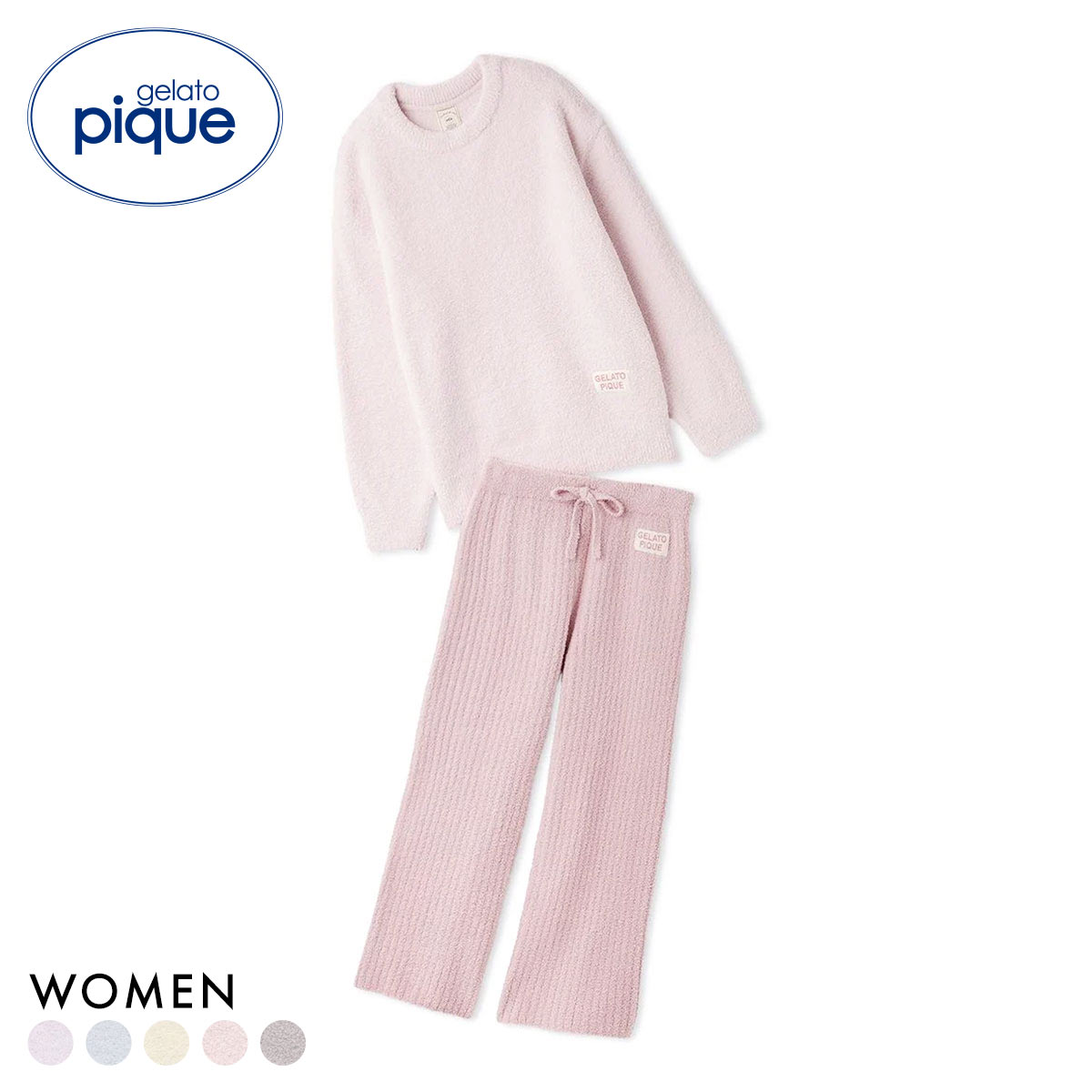 ジェラートピケ レディース カラフルパウダープルオーバー＆ベビモコリブロングパンツセット ジェラピケ パジャマ gelato pique(PI-ピンク-Free)