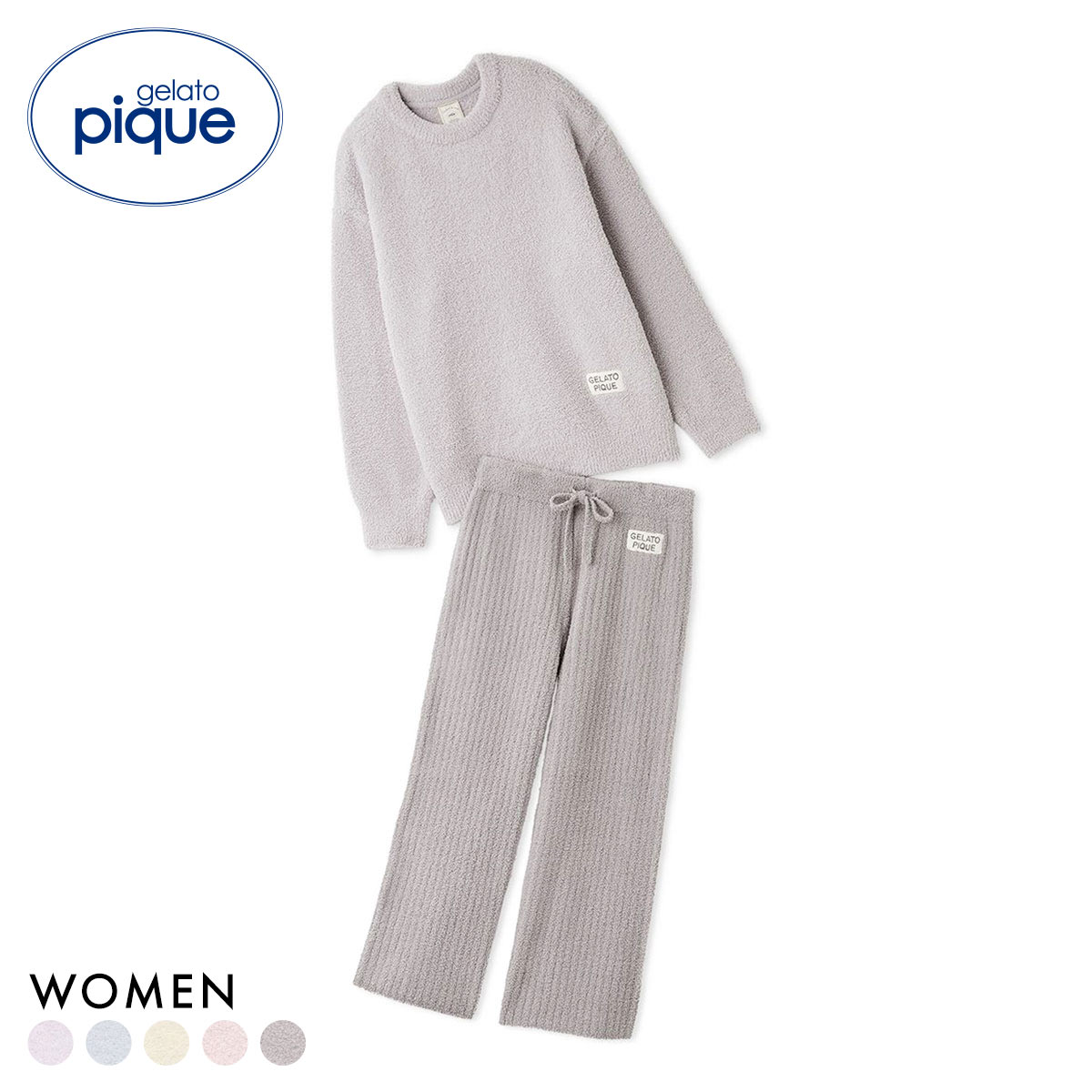 ジェラートピケ レディース カラフルパウダープルオーバー＆ベビモコリブロングパンツセット ジェラピケ パジャマ gelato pique(GY-グレー-Free)