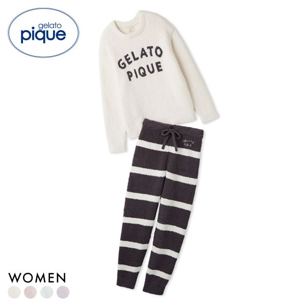 ジェラートピケ レディース パウダーロゴジャガードプルオーバー＆ロングパンツセット ジェラピケ パジャマ gelato pique