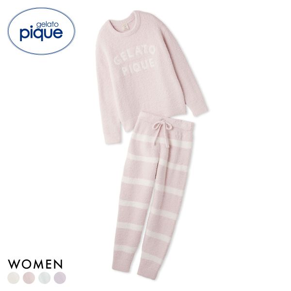 ジェラートピケ レディース パウダーロゴジャガードプルオーバー＆ロングパンツセット ジェラピケ パジャマ gelato pique