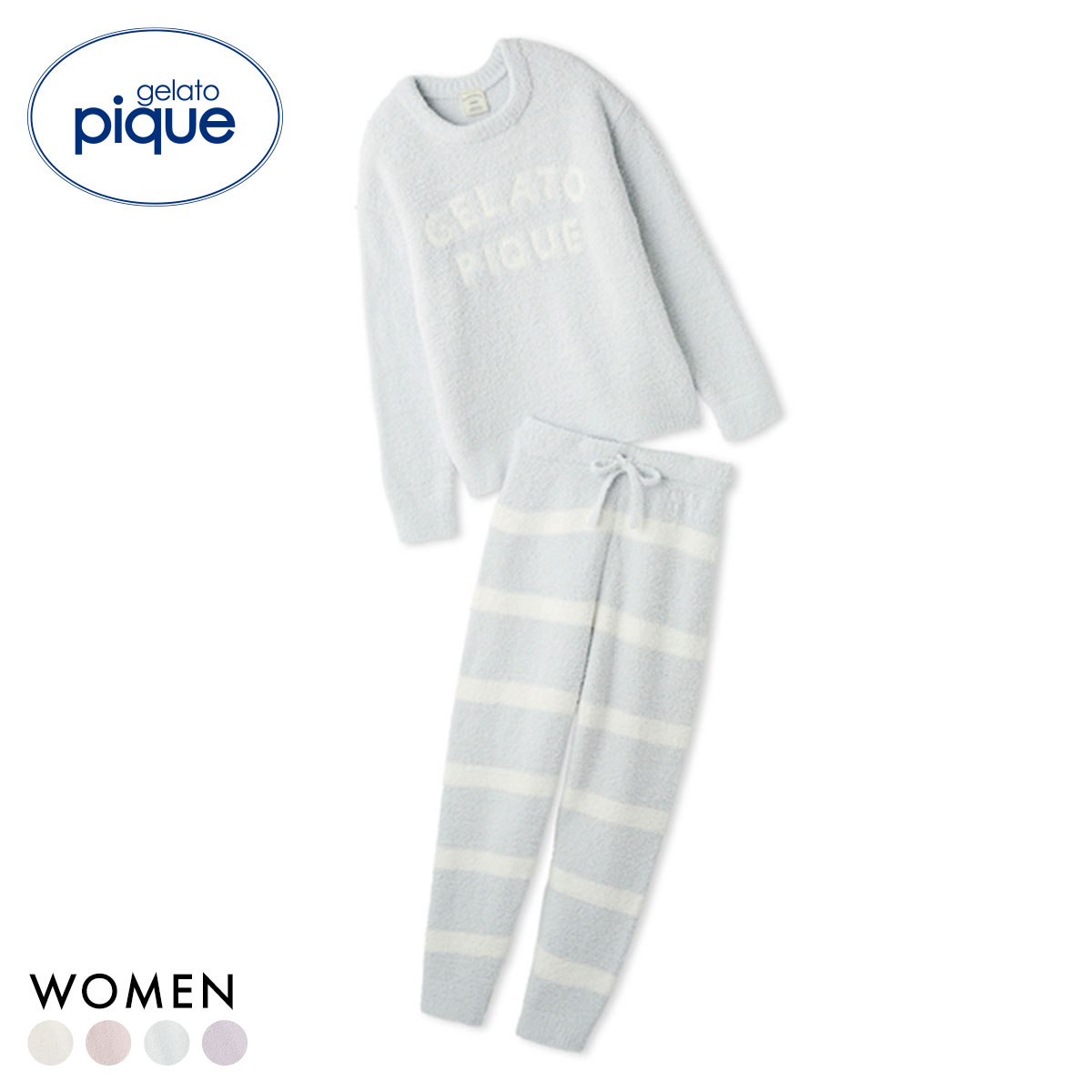 ジェラートピケ レディース パウダーロゴジャガードプルオーバー＆ロングパンツセット ジェラピケ パジャマ gelato pique(MI-ミント-Free)