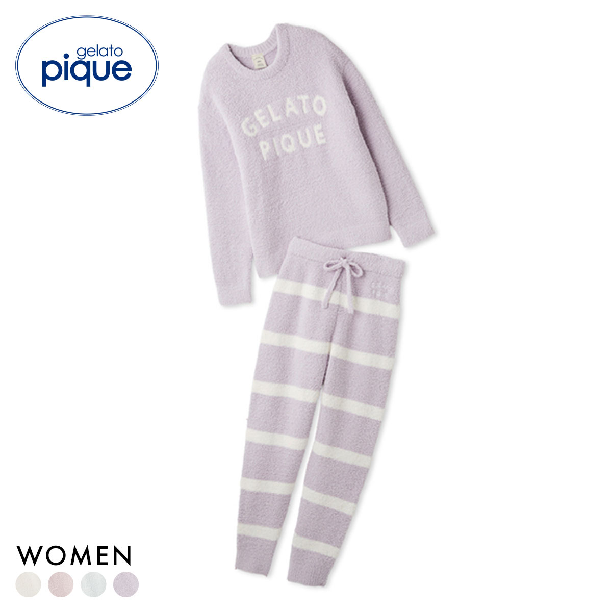 ジェラートピケ レディース パウダーロゴジャガードプルオーバー＆ロングパンツセット ジェラピケ パジャマ gelato pique(LV-ラベンダー-Free)
