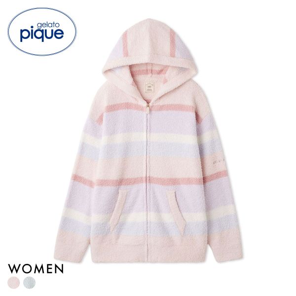 ジェラートピケ レディース ベビモコカラフルボーダーパーカ ジェラピケ パジャマ ルームウェア gelato pique