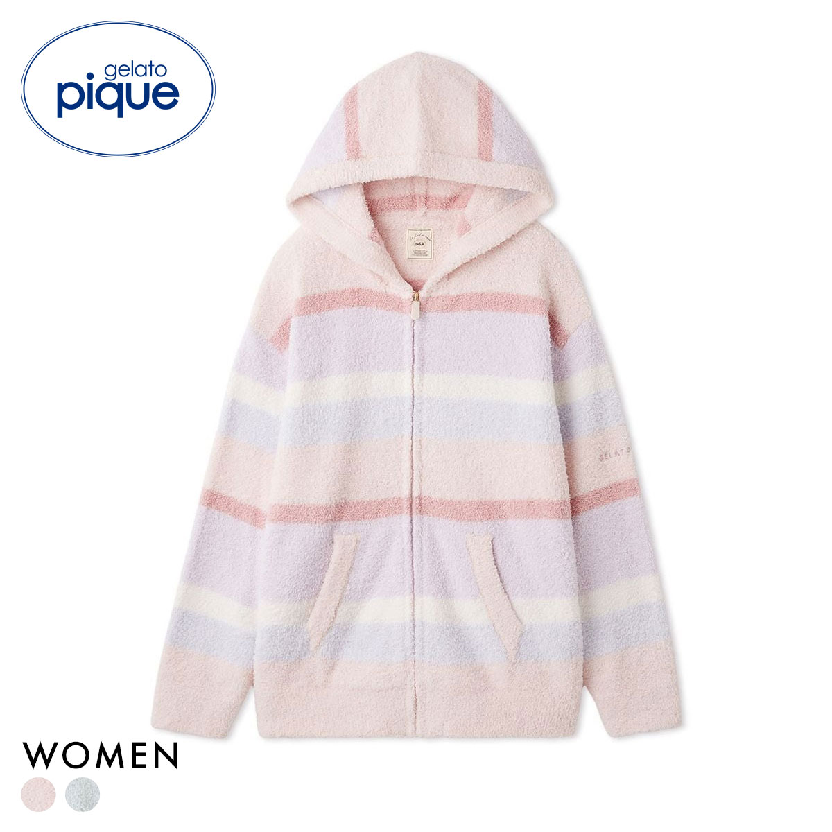 ジェラートピケ レディース ベビモコカラフルボーダーパーカ ジェラピケ パジャマ ルームウェア gelato pique(PI-ピンク-Free)