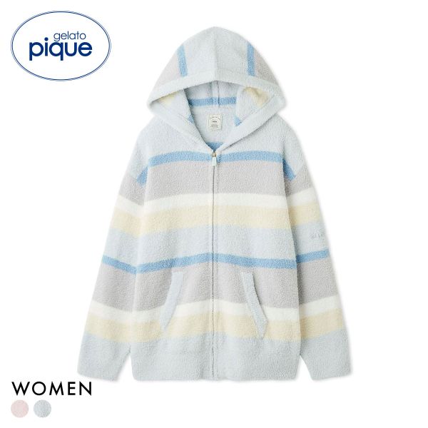 ジェラートピケ レディース ベビモコカラフルボーダーパーカ ジェラピケ パジャマ ルームウェア gelato pique