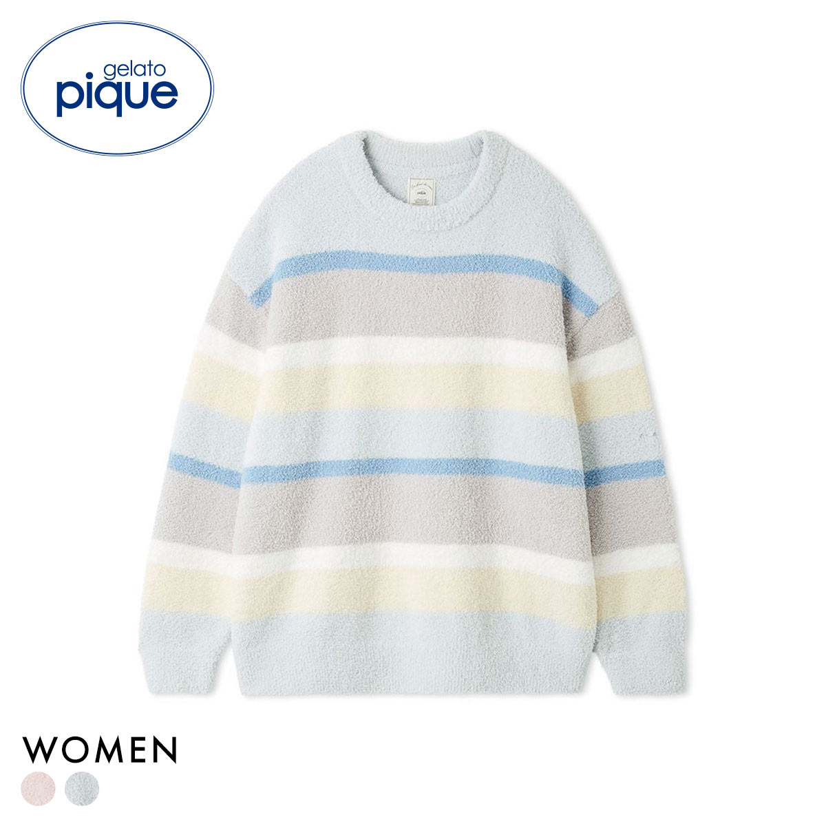 ジェラートピケ レディース ベビモコカラフルボーダープルオーバー ジェラピケ パジャマ ルームウェア gelato pique(BU-ブルー-Free)