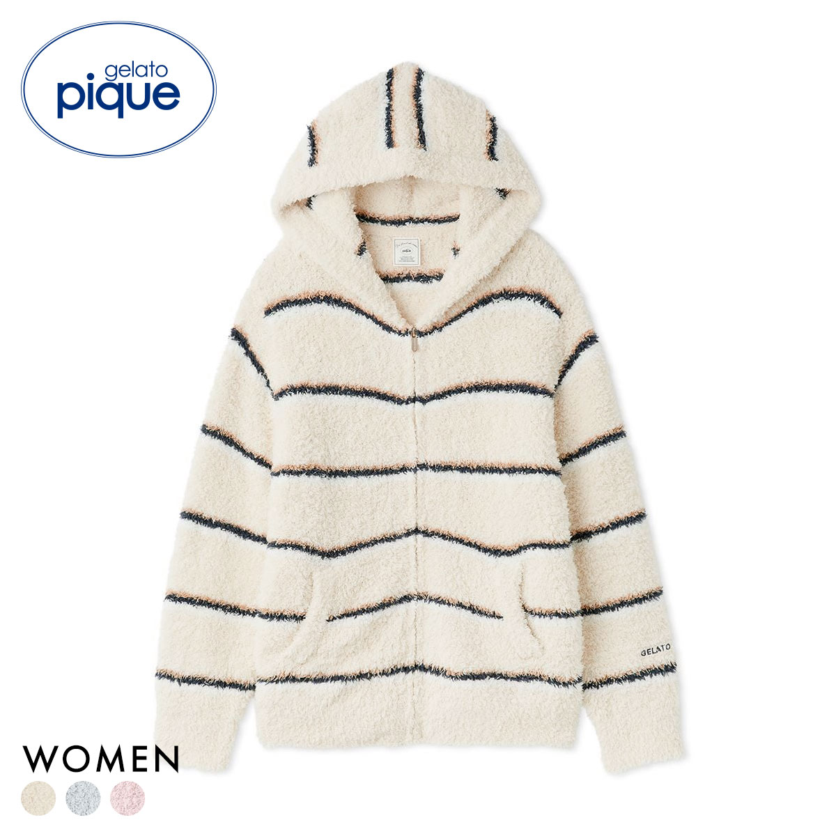 ジェラートピケ レディース ジェラートボーダーパーカ ジェラピケ パジャマ ルームウェア gelato pique(IV-アイボリー-Free)