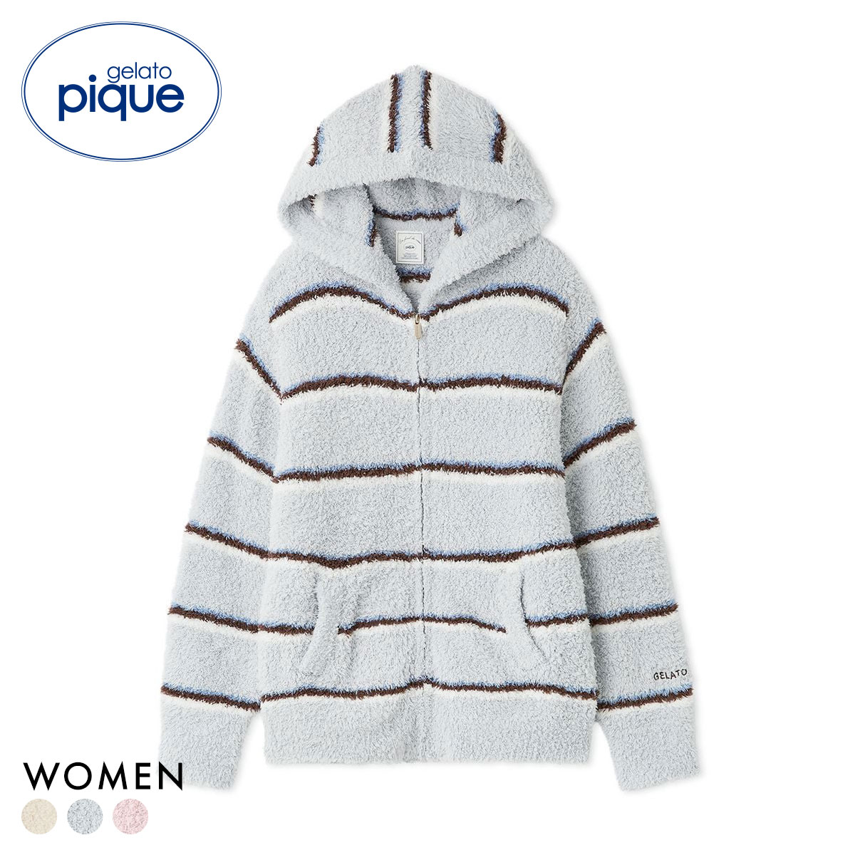 ジェラートピケ レディース ジェラートボーダーパーカ ジェラピケ パジャマ ルームウェア gelato pique(BU-ブルー-Free)
