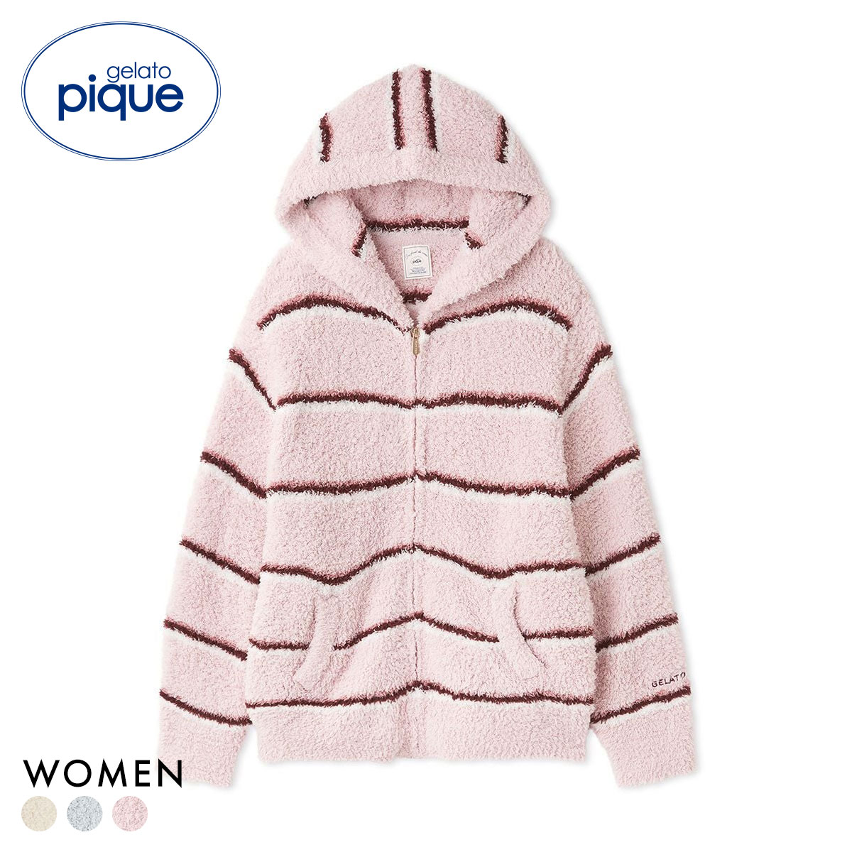 ジェラートピケ レディース ジェラートボーダーパーカ ジェラピケ パジャマ ルームウェア gelato pique(PI-ピンク-Free)