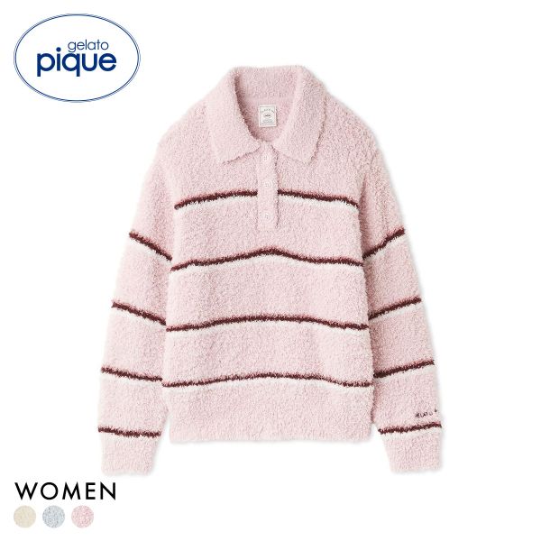 ジェラートピケ レディース ジェラートボーダーポロ衿プルオーバー ジェラピケ パジャマ ルームウェア gelato pique