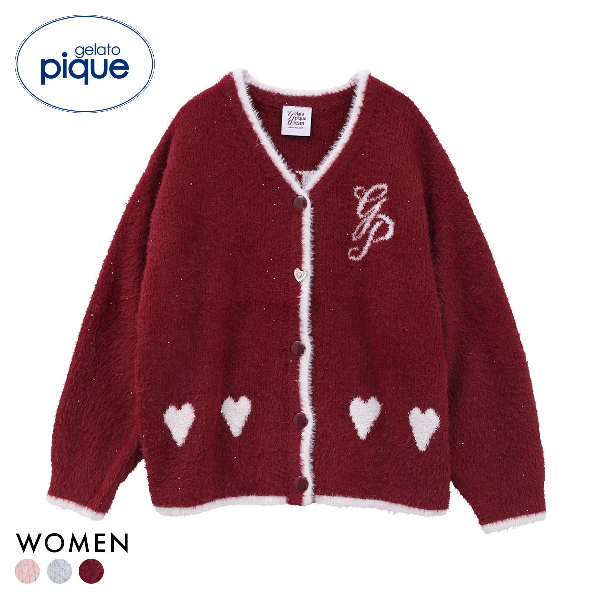 ジェラートピケ レディース HOLIDAY キラキラフェザーカーディガン ジェラピケ パジャマ ルームウェア gelato pique(RE-レッド-Free)