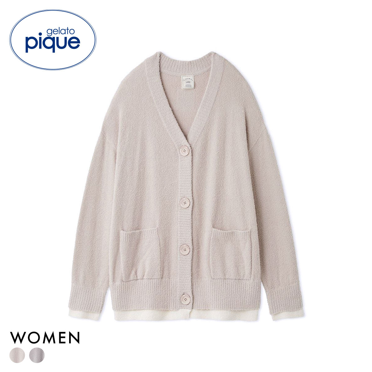 ジェラートピケ レディース レイヤードホットスムーズィーカーディガン ジェラピケ パジャマ ルームウェア gelato pique(BE-ベージュ-Free)