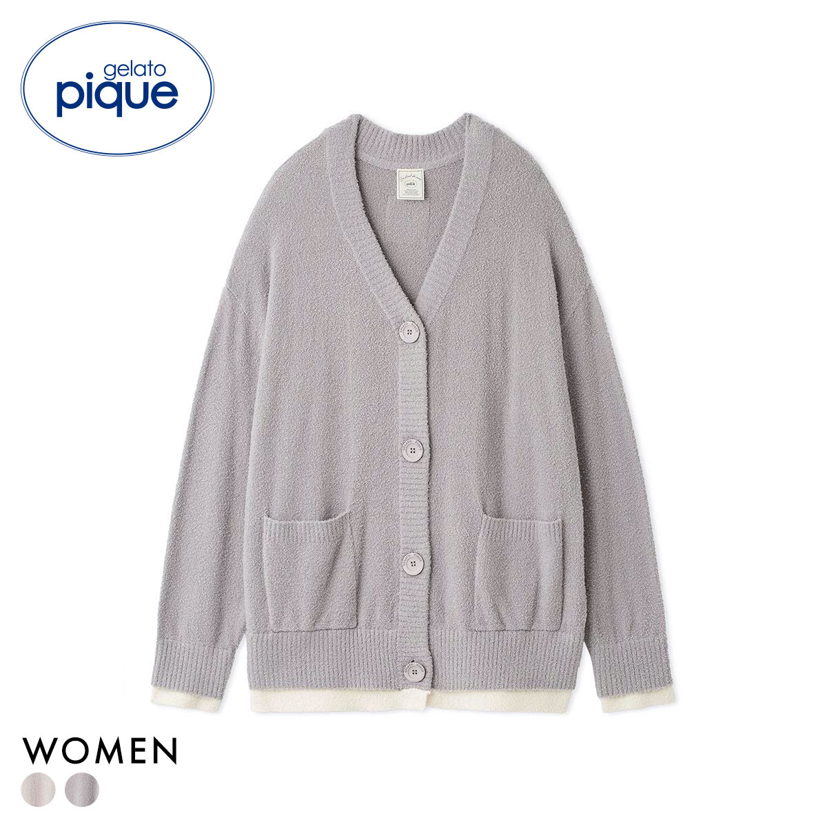 ジェラートピケ レディース レイヤードホットスムーズィーカーディガン ジェラピケ パジャマ ルームウェア gelato pique(GY-グレー-Free)