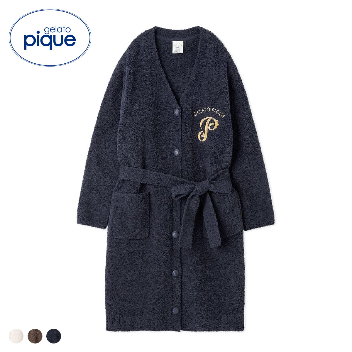 ジェラートピケ レディース パウダーエンブレムモチーフロングカーディガン ジェラピケ パジャマ ルームウェア gelato pique(NV-ネイビー-Free)