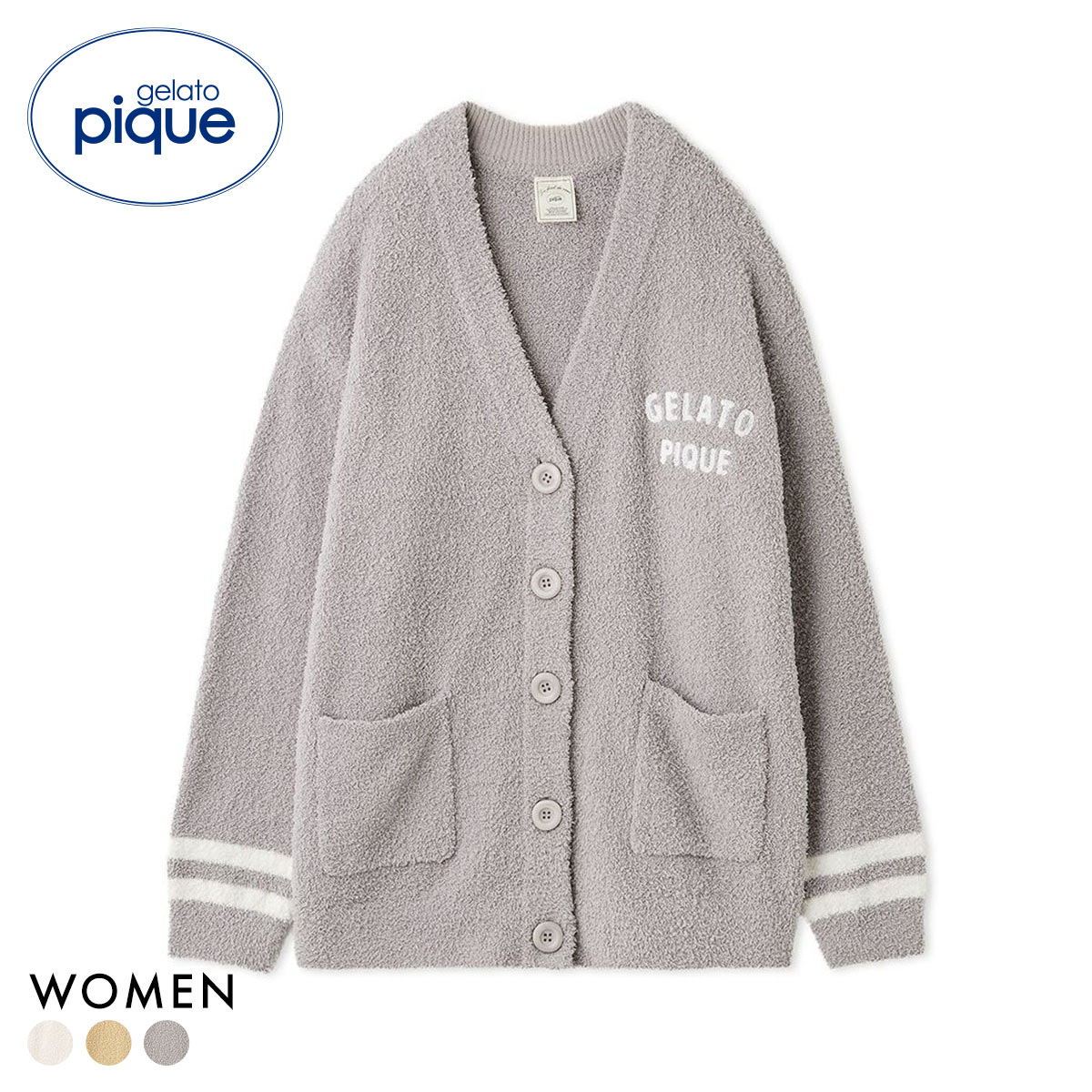ジェラートピケ レディース べビモコプレッピーカーディガン ジェラピケ パジャマ ルームウェア gelato pique(LGY-薄グレー-Free)
