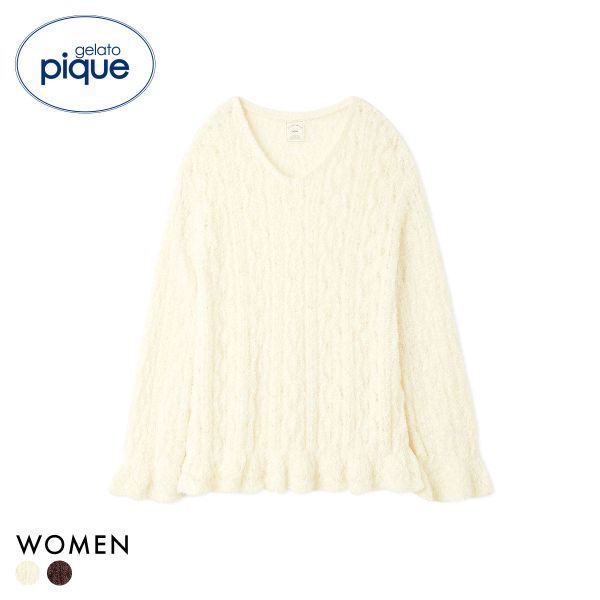 ジェラートピケ レディース フェザー柄編みプルオーバー ジェラピケ パジャマ ルームウェア gelato pique