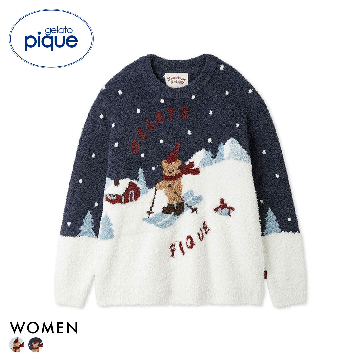 ジェラートピケ レディース HOLIDAY スキーベアジャガードプルオーバー ジェラピケ パジャマ ルームウェア(NV-ネイビー-Free)