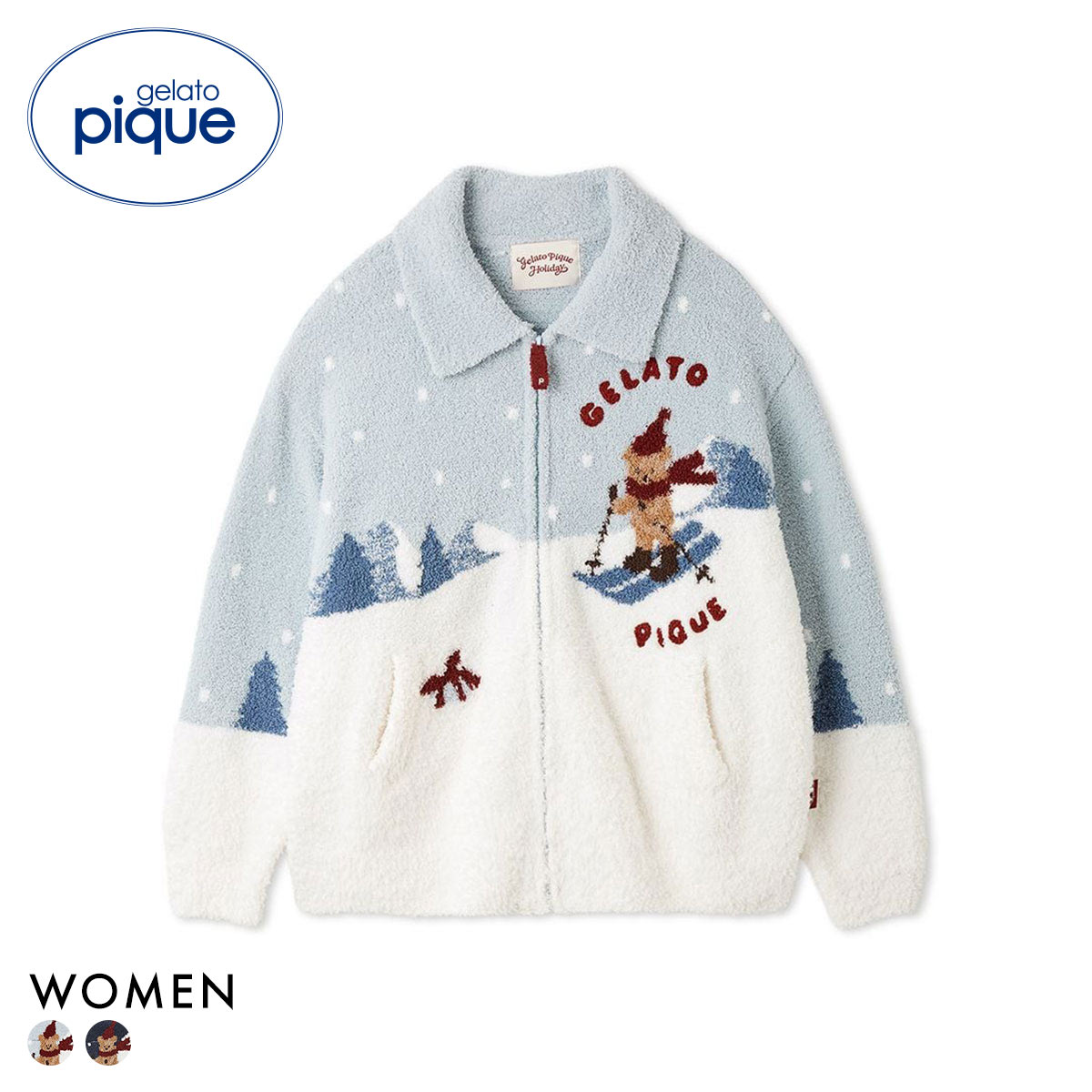 ジェラートピケ レディース HOLIDAY スキーベアジャガードカーディガン ジェラピケ パジャマ ルームウェア(MI-ミント-Free)