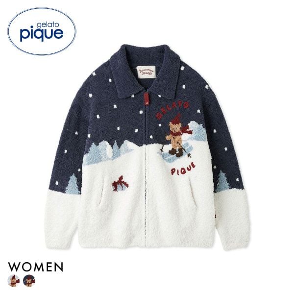 ジェラートピケ レディース HOLIDAY スキーベアジャガードカーディガン ジェラピケ パジャマ ルームウェア