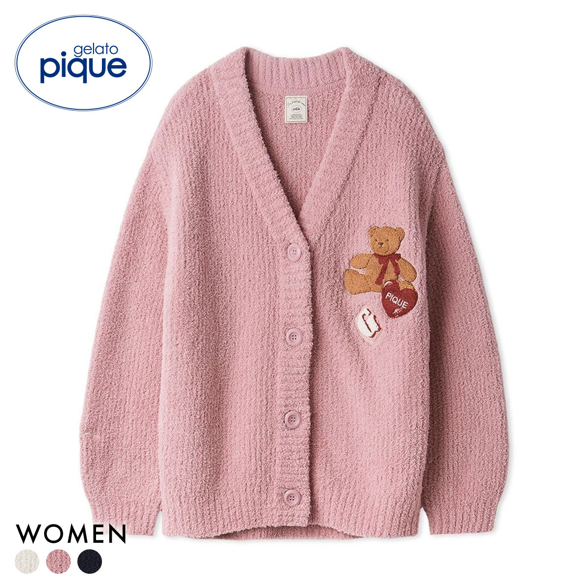 ジェラートピケ レディース ベビモコベアさがらカーディガン ジェラピケ パジャマ ルームウェア gelato pique フェイバリット(PI-ピンク-Free)