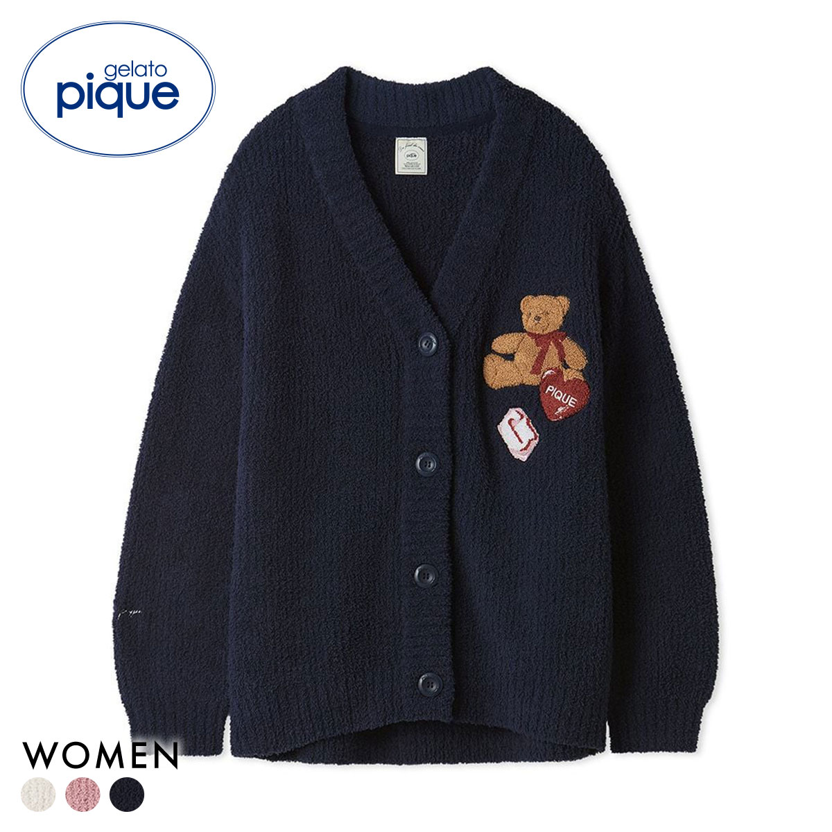 ジェラートピケ レディース ベビモコベアさがらカーディガン ジェラピケ パジャマ ルームウェア gelato pique フェイバリット(NV-ネイビー-Free)
