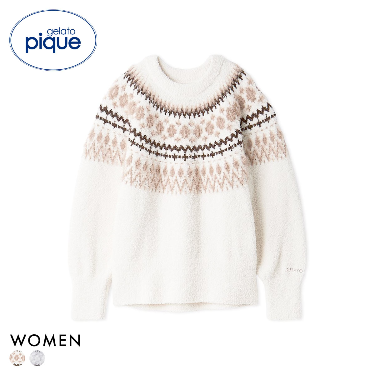 ジェラートピケ レディース ノルディックプルオーバー ジェラピケ パジャマ ルームウェア gelato pique(IV-アイボリー-Free)