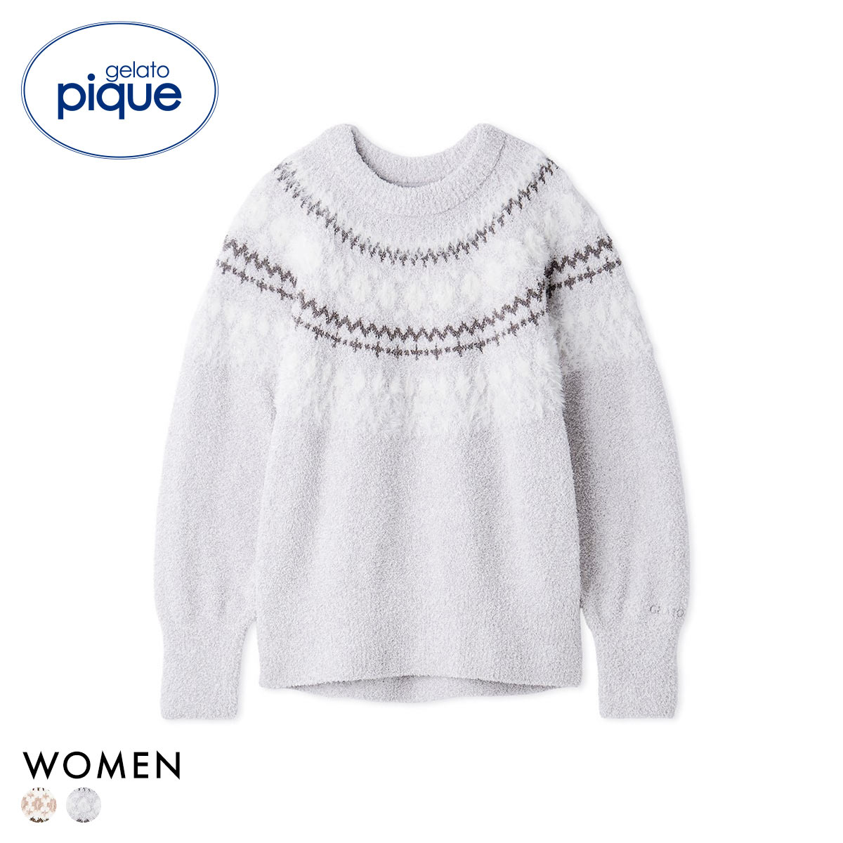 ジェラートピケ レディース ノルディックプルオーバー ジェラピケ パジャマ ルームウェア gelato pique(GY-グレー-Free)