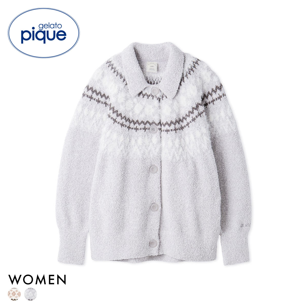 ジェラートピケ レディース ノルディックカーディガン ジェラピケ パジャマ ルームウェア gelato pique(GY-グレー-Free)