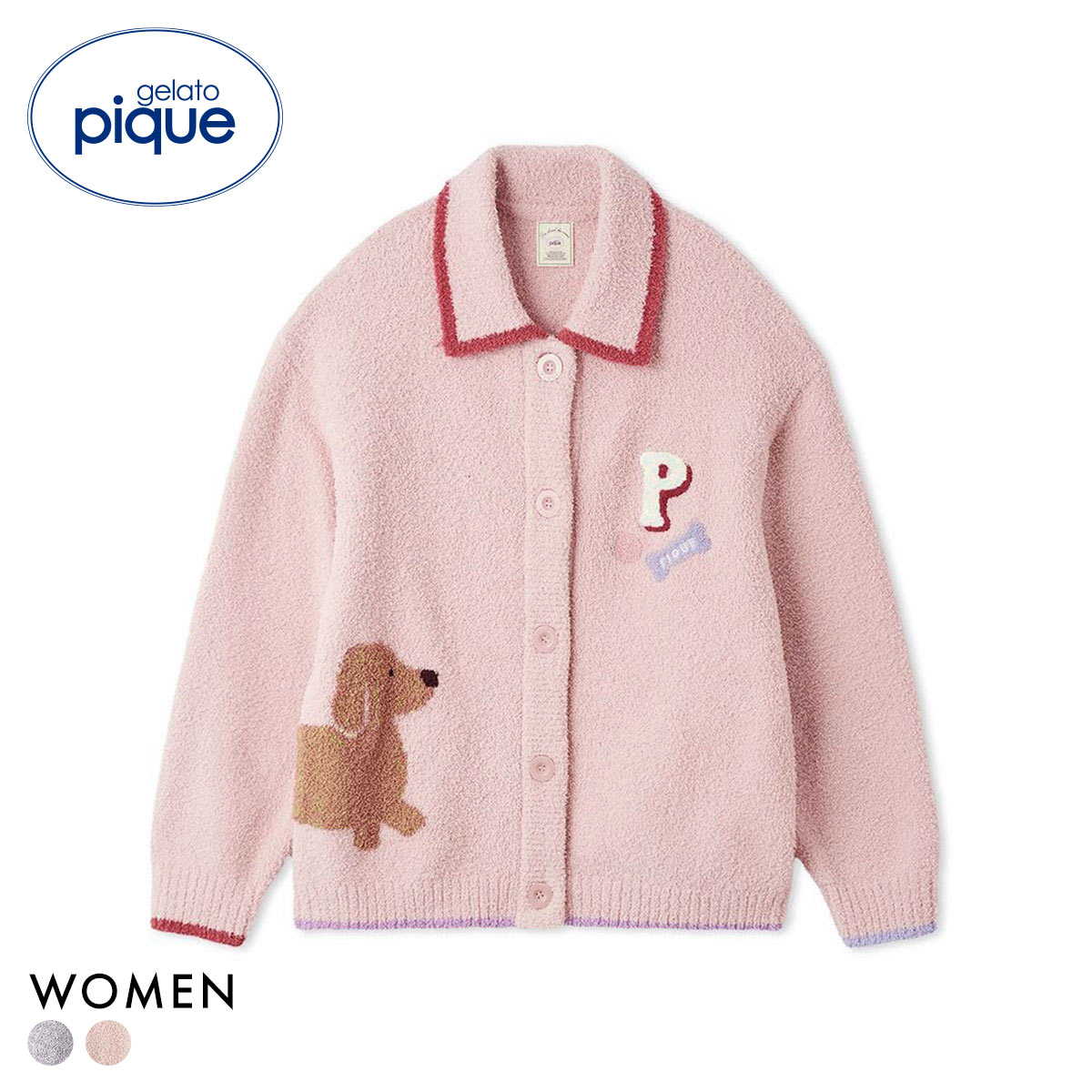 ジェラートピケ レディース ベビモコダックスフンドジャガードカーディガン ジェラピケ パジャマ gelato pique(PI-ピンク-Free)