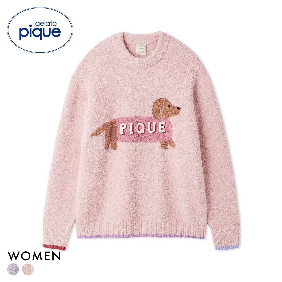 ジェラートピケ レディース ベビモコダックスフンドジャガードプルオーバー ジェラピケ パジャマ gelato pique(PI-ピンク-Free)