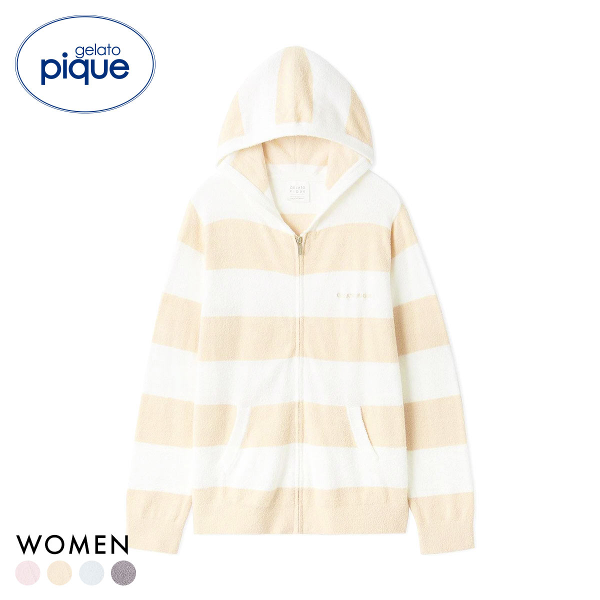 ジェラートピケ レディース スムーズィー2ボーダーパーカ ジェラピケ ルームウェア gelato pique(OR-オレンジ-Free)